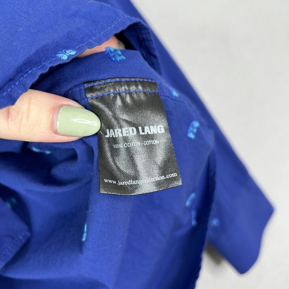 Jared Lang Mens Dress Shirt Medium Blue Butterfly Button Front Work Date Night - Picture 13 of 15